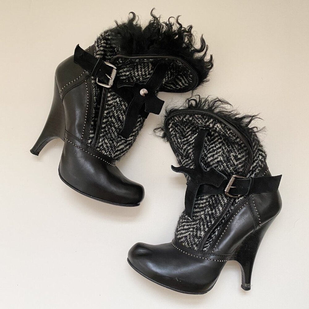 Just Cavalli Shearling Tweed Ankle Boots Booties
